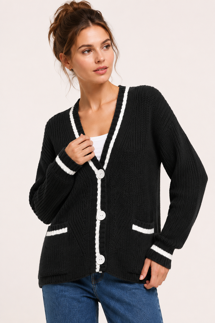 Strickcardigan für Damen mit V-Ausschnitt und Knöpfen – Hallow