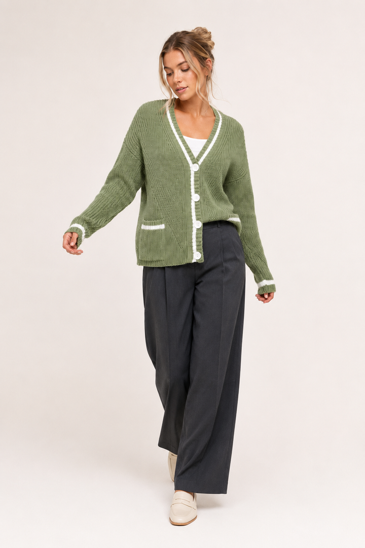Strickcardigan für Damen mit V-Ausschnitt und Knöpfen – Hallow