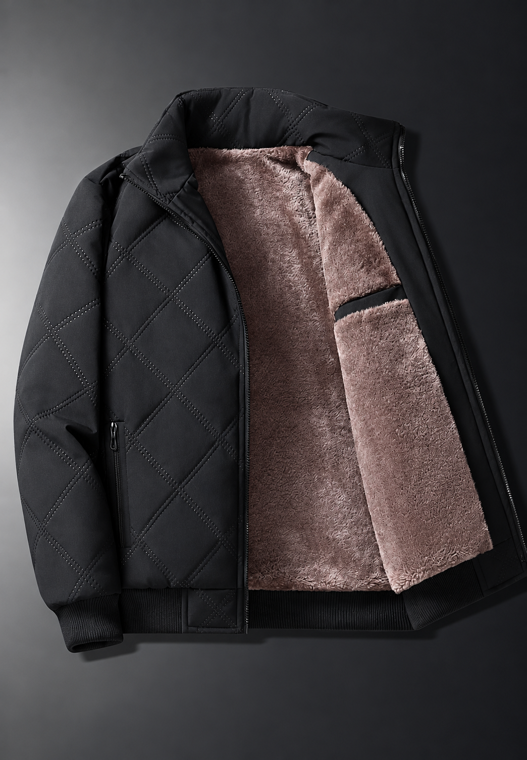 Herren-Steppjacke mit Rauten, Stehkragen und Futter in Felloptik - Valdren