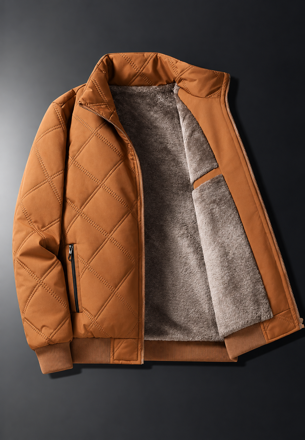 Herren-Steppjacke mit Rauten, Stehkragen und Futter in Felloptik - Valdren
