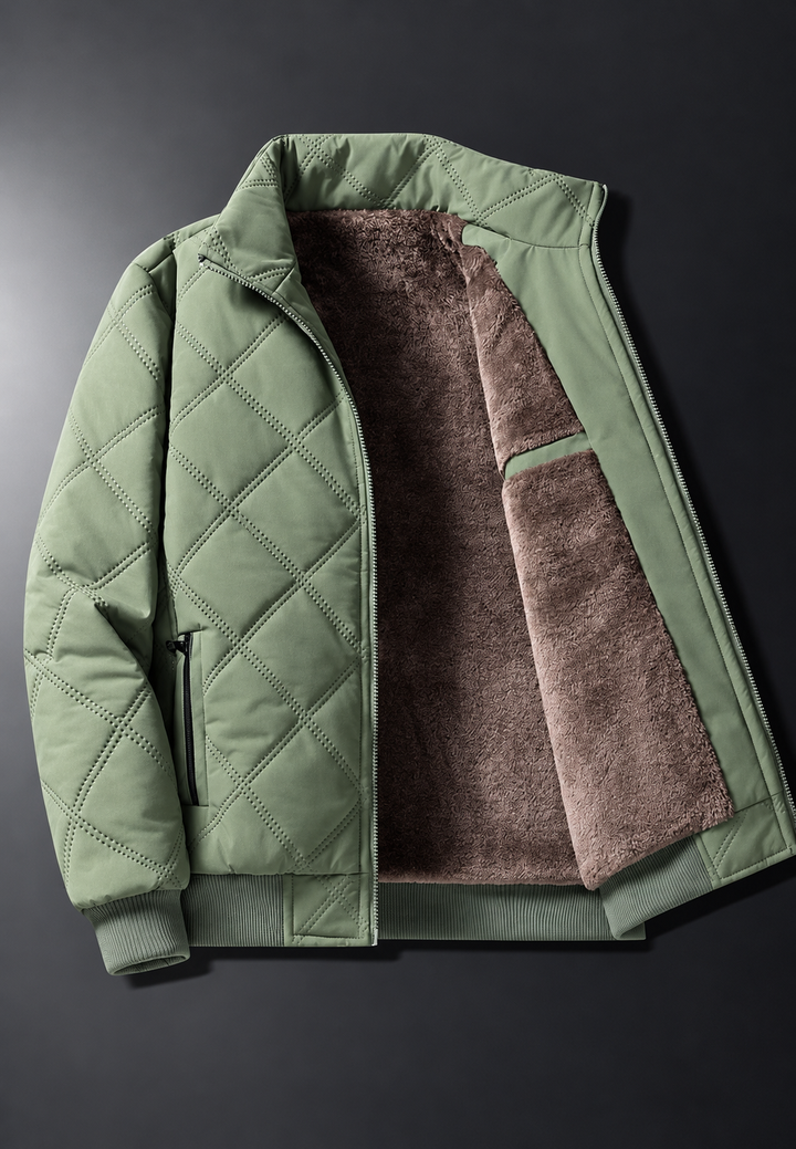 Herren-Steppjacke mit Rauten, Stehkragen und Futter in Felloptik - Valdren