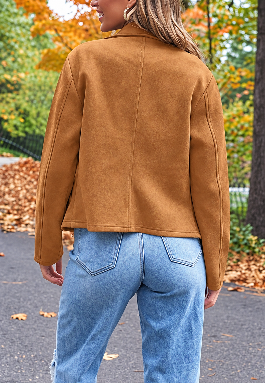 Damen-Bikerjacke in Wildlederoptik mit diagonalem Reißverschluss – Noémie
