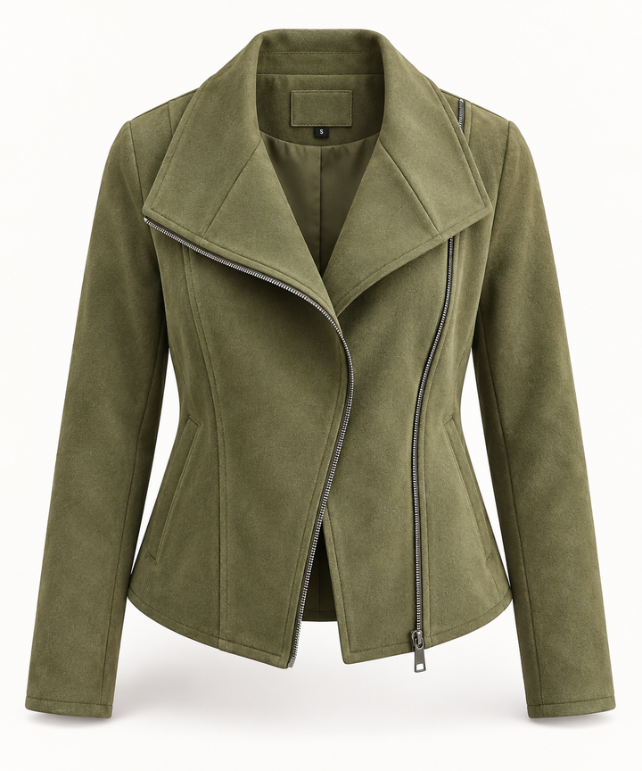 Damen-Bikerjacke in Wildlederoptik mit diagonalem Reißverschluss – Noémie