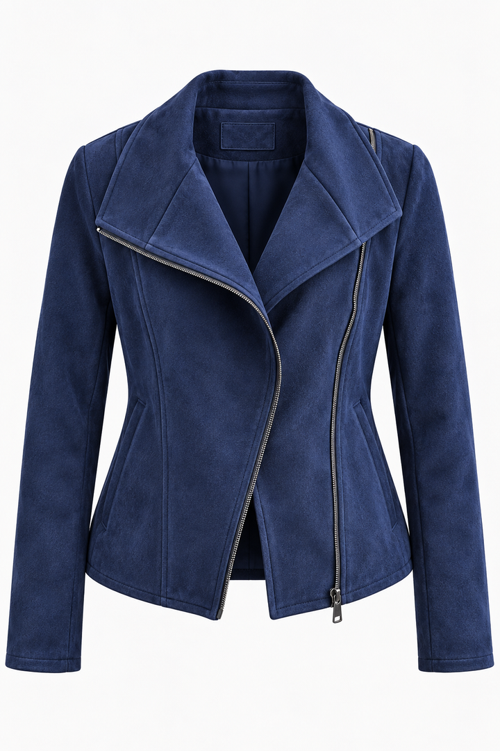 Damen-Bikerjacke in Wildlederoptik mit diagonalem Reißverschluss – Noémie