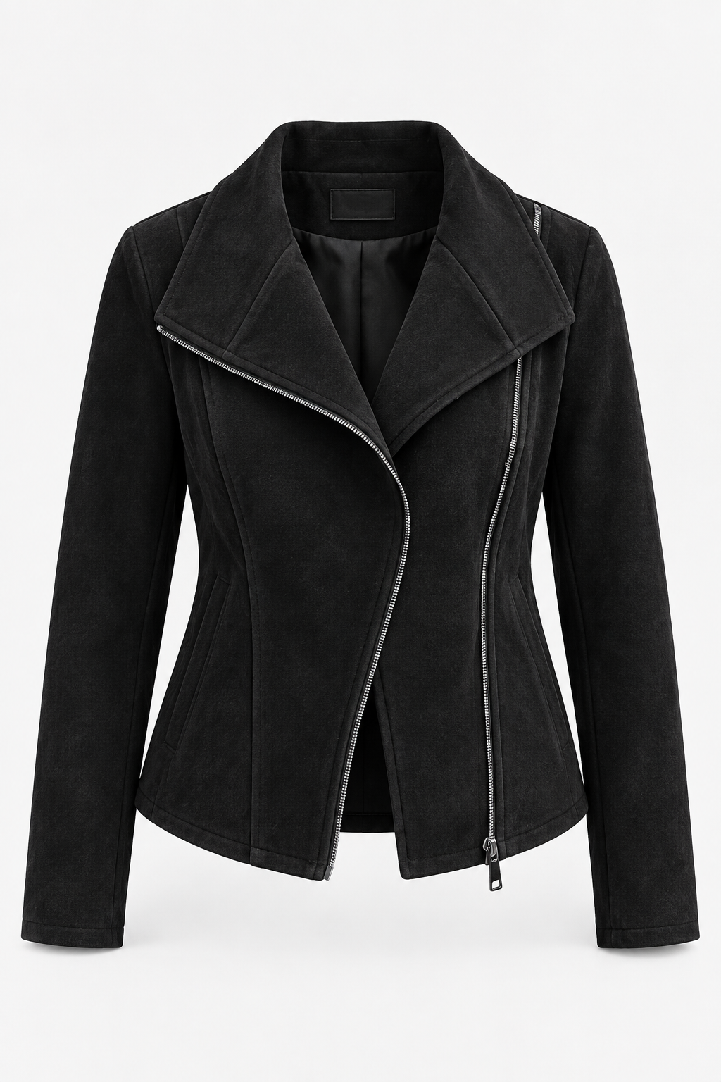 Damen-Bikerjacke in Wildlederoptik mit diagonalem Reißverschluss – Noémie