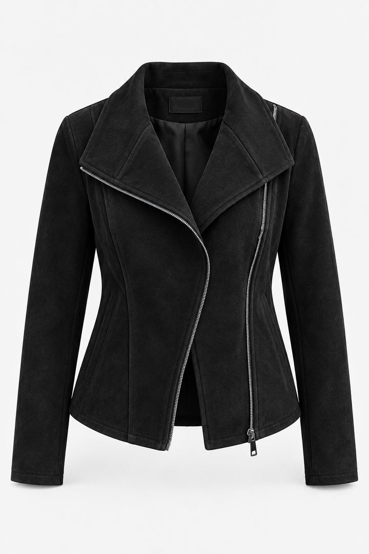Damen-Bikerjacke in Wildlederoptik mit diagonalem Reißverschluss – Noémie