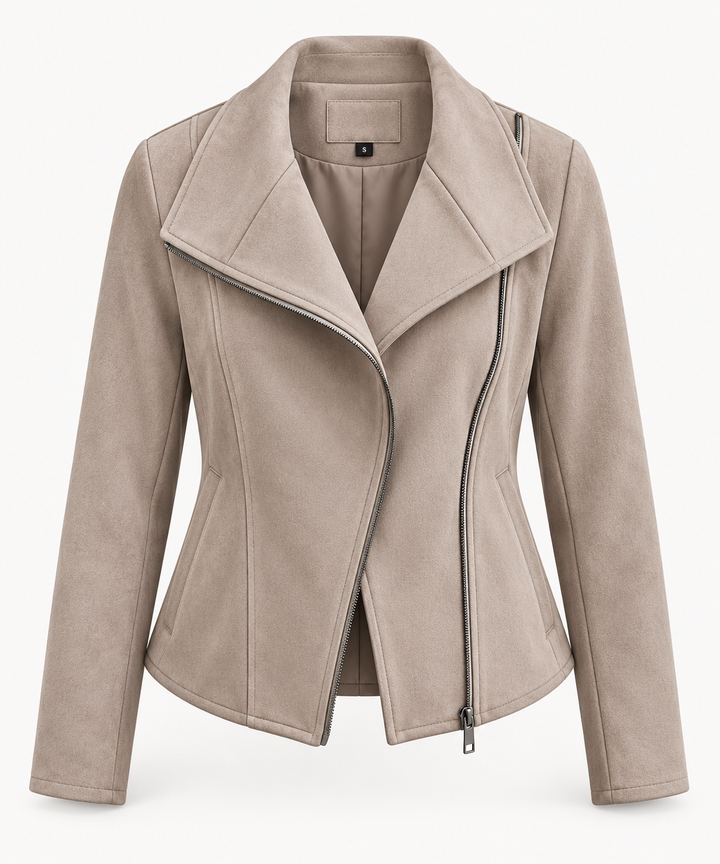 Damen-Bikerjacke in Wildlederoptik mit diagonalem Reißverschluss – Noémie