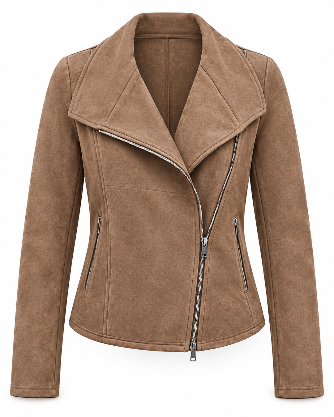 Damen-Bikerjacke in Wildlederoptik mit diagonalem Reißverschluss – Noémie