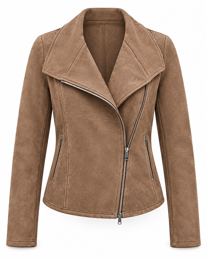 Damen-Bikerjacke in Wildlederoptik mit diagonalem Reißverschluss – Noémie