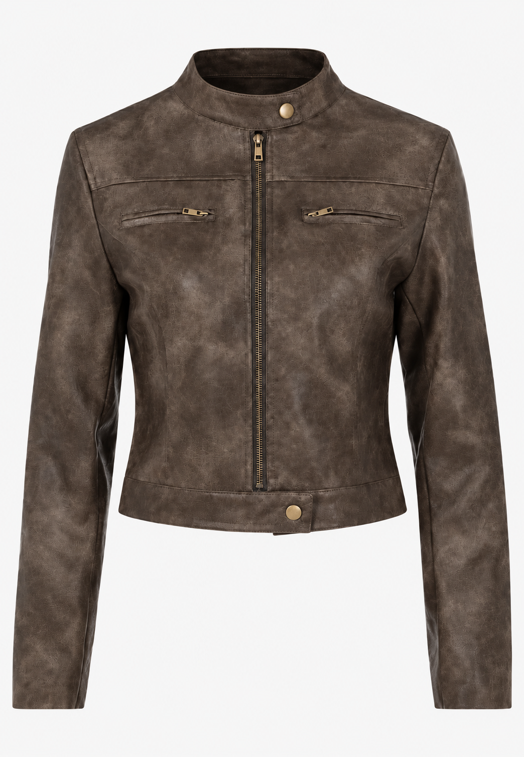 Kurze Bikerjacke für Damen in Lederoptik mit Used-Look – Oriela