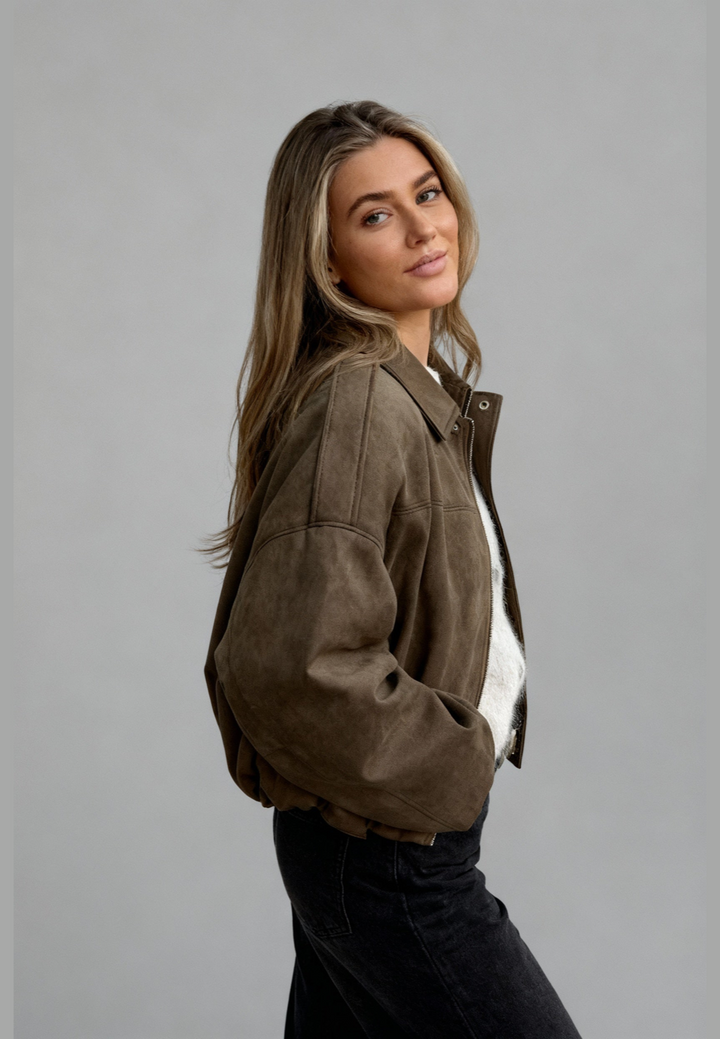Damen-Bomberjacke in Wildlederoptik mit Hemdkragen - Ottilie