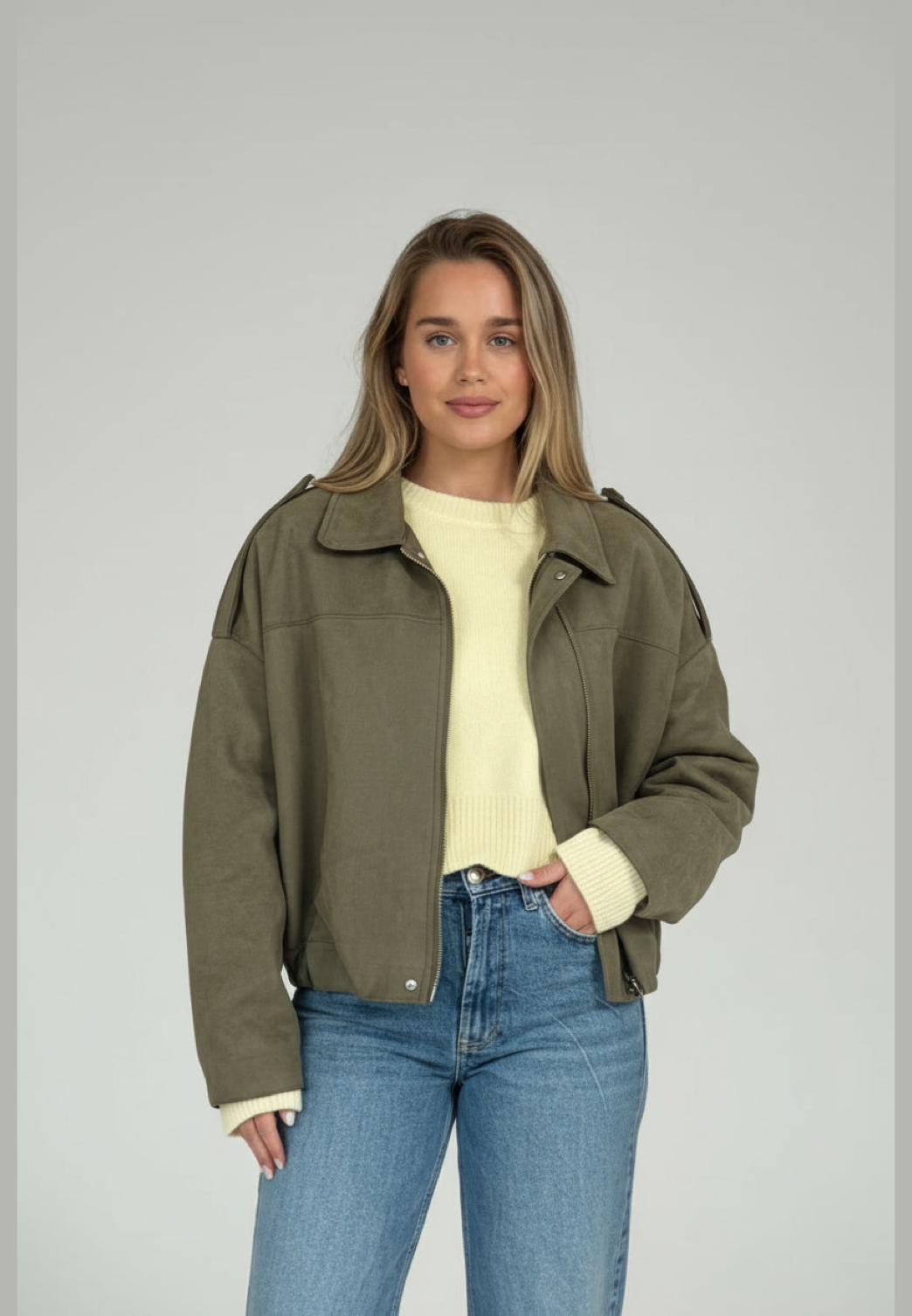 Damen-Bomberjacke in Wildlederoptik mit Hemdkragen - Ottilie