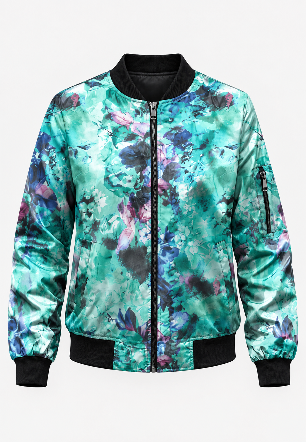 Damen-Bomberjacke mit Blumenmuster und Reißverschluss – Felicia