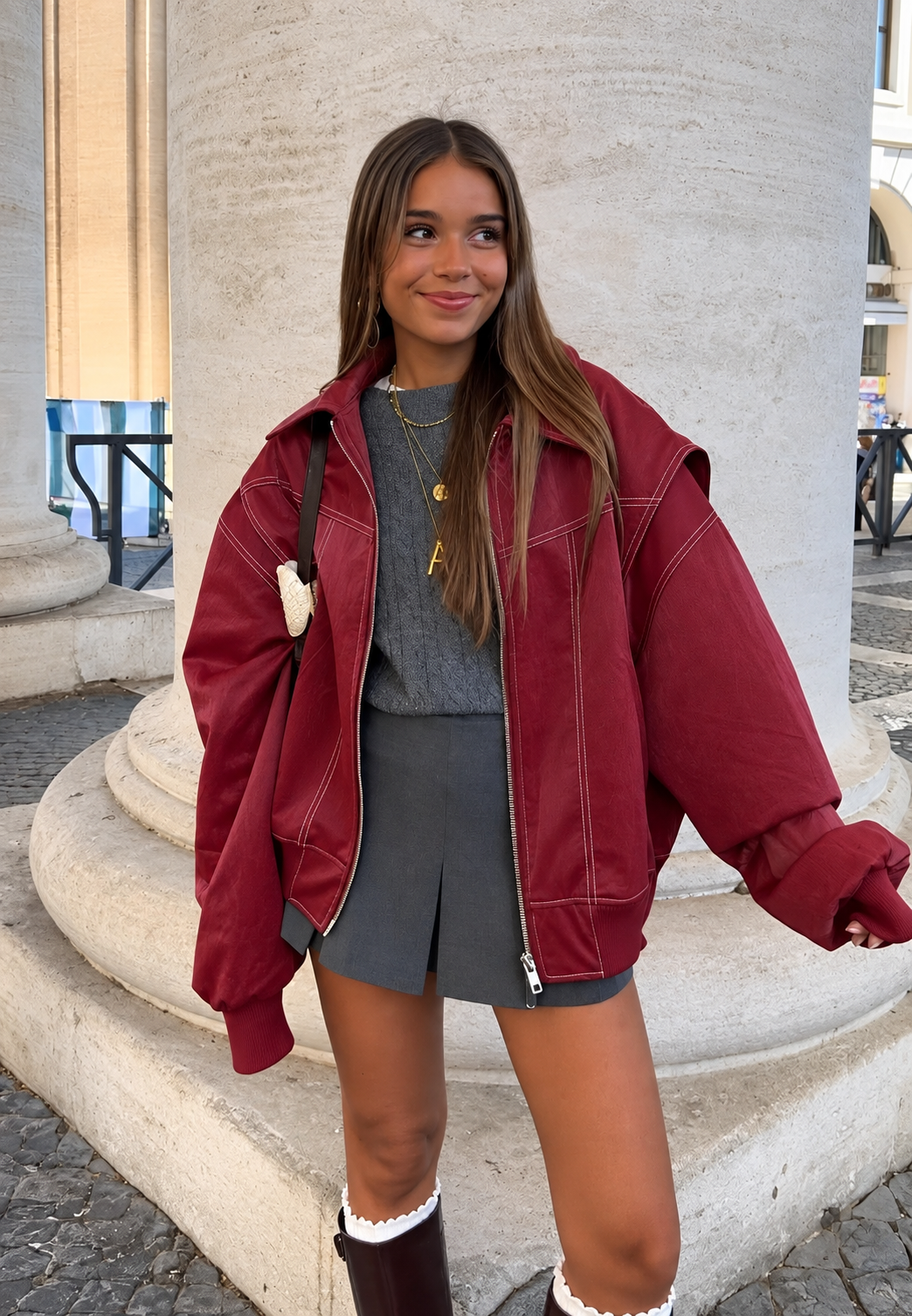 Oversize-Bomberjacke für Damen mit Reißverschluss und Hemdkragen - Norelle