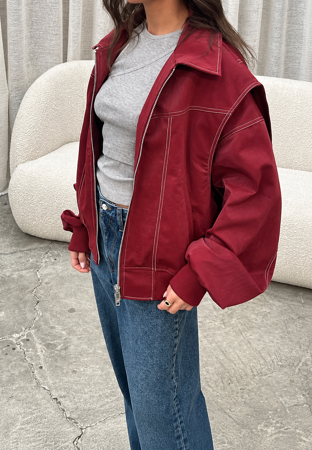 Oversize-Bomberjacke für Damen mit Reißverschluss und Hemdkragen - Norelle
