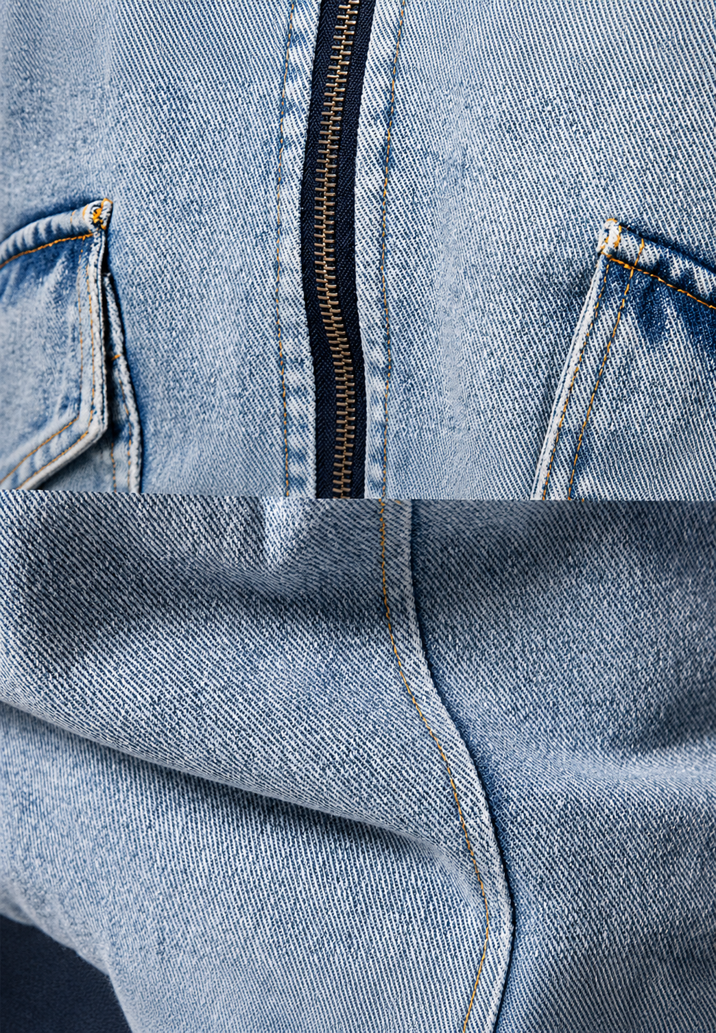 Bomberjacke aus Jeansstoff mit Lammfellfutter und Reißverschluss – Tobias
