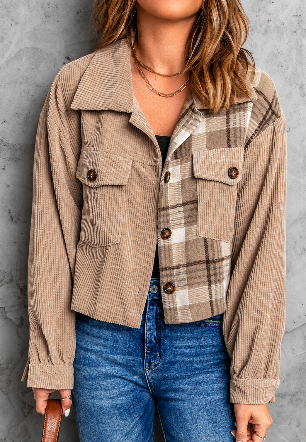 Korte Damenjacke aus Cord mit Karomuster – Isaline
