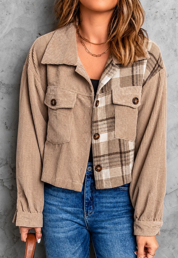 Korte Damenjacke aus Cord mit Karomuster – Isaline