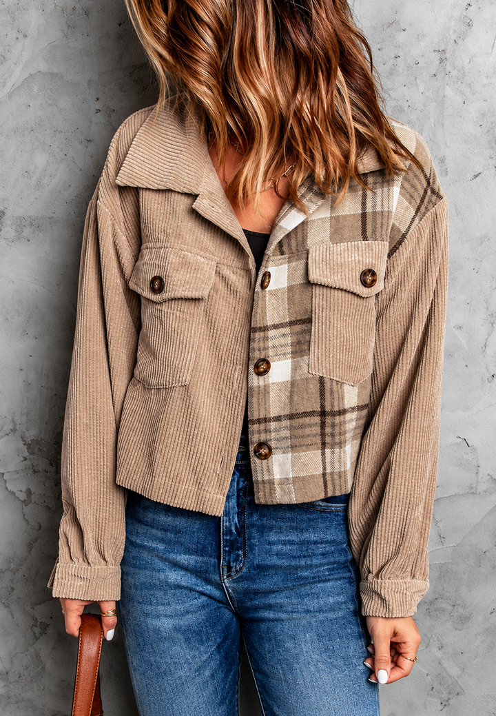 Korte Damenjacke aus Cord mit Karomuster – Isaline