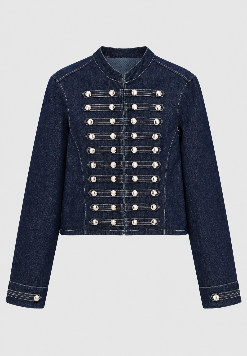 Damen-Jeansjacke mit Stehkragen und Metallknöpfen – Apolline