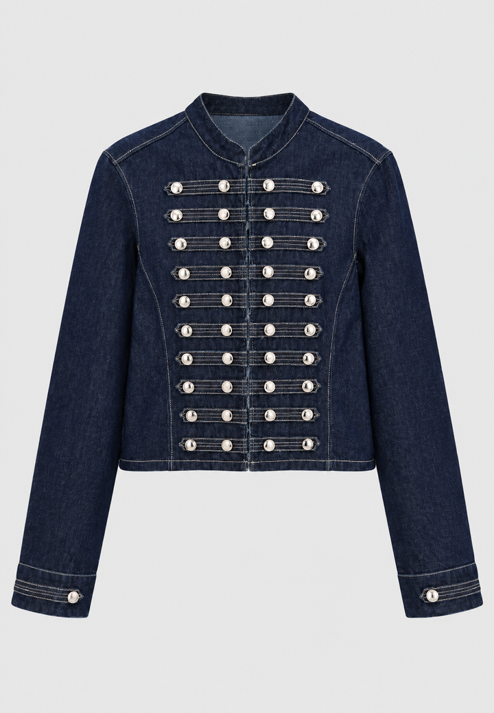 Damen-Jeansjacke mit Stehkragen und Metallknöpfen – Apolline