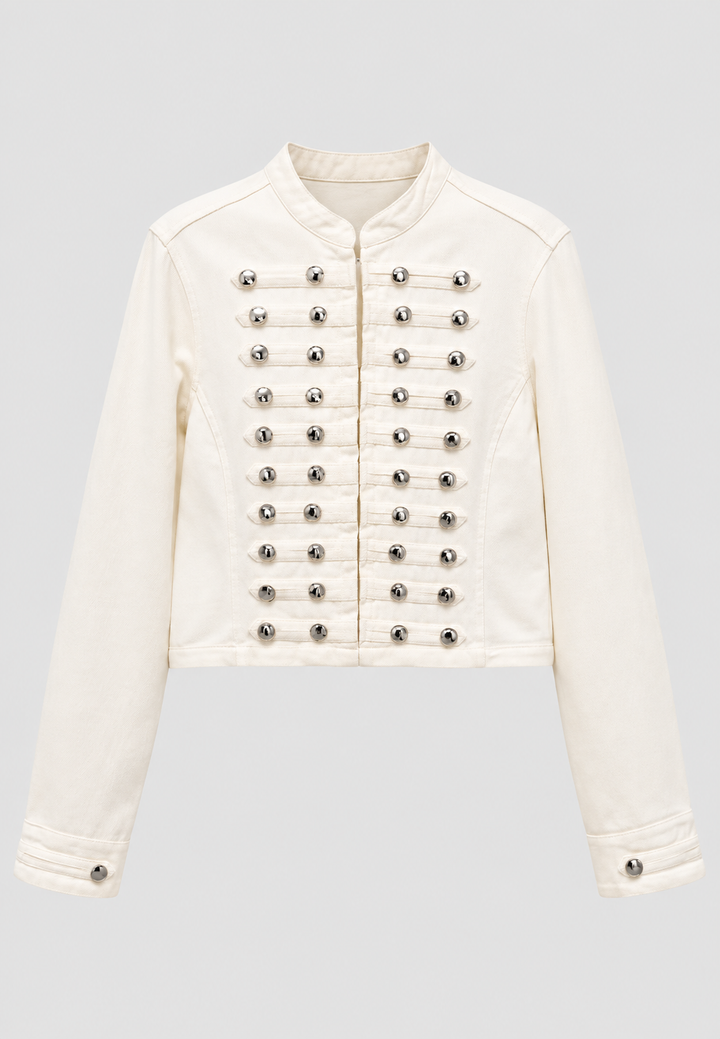 Damen-Jeansjacke mit Stehkragen und Metallknöpfen – Apolline