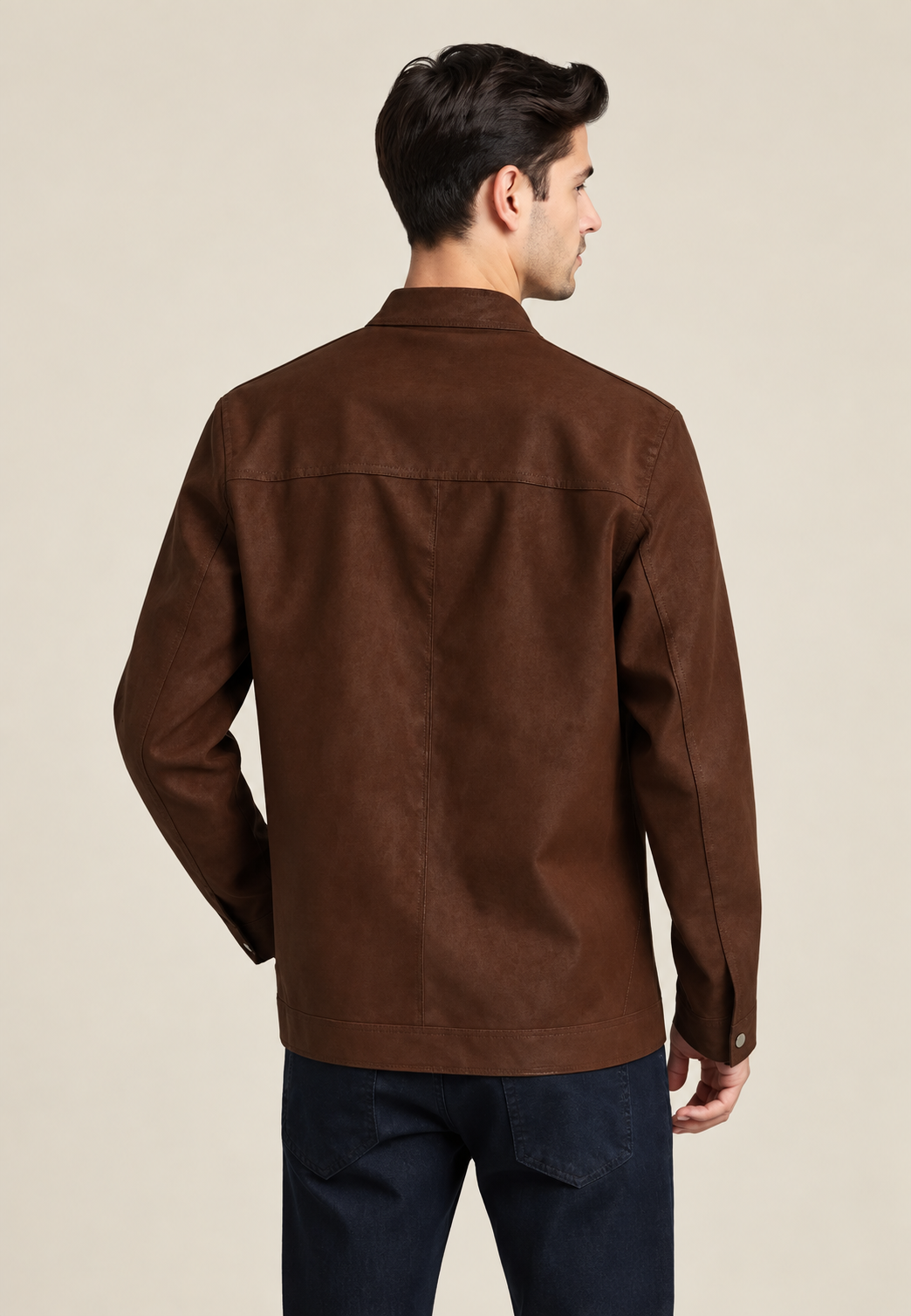 Herren-Jacke in Wildlederoptik mit hohem Kragen und Reißverschluss vorne – Mathis