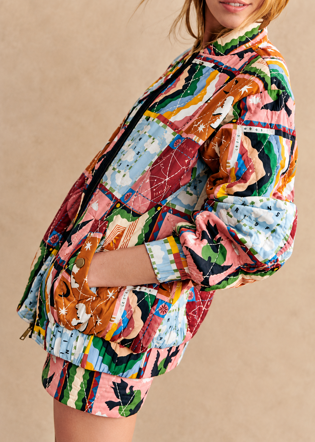 Damen Steppblouson mit himmlischem Patchwork und Stehkragen - Jasmina