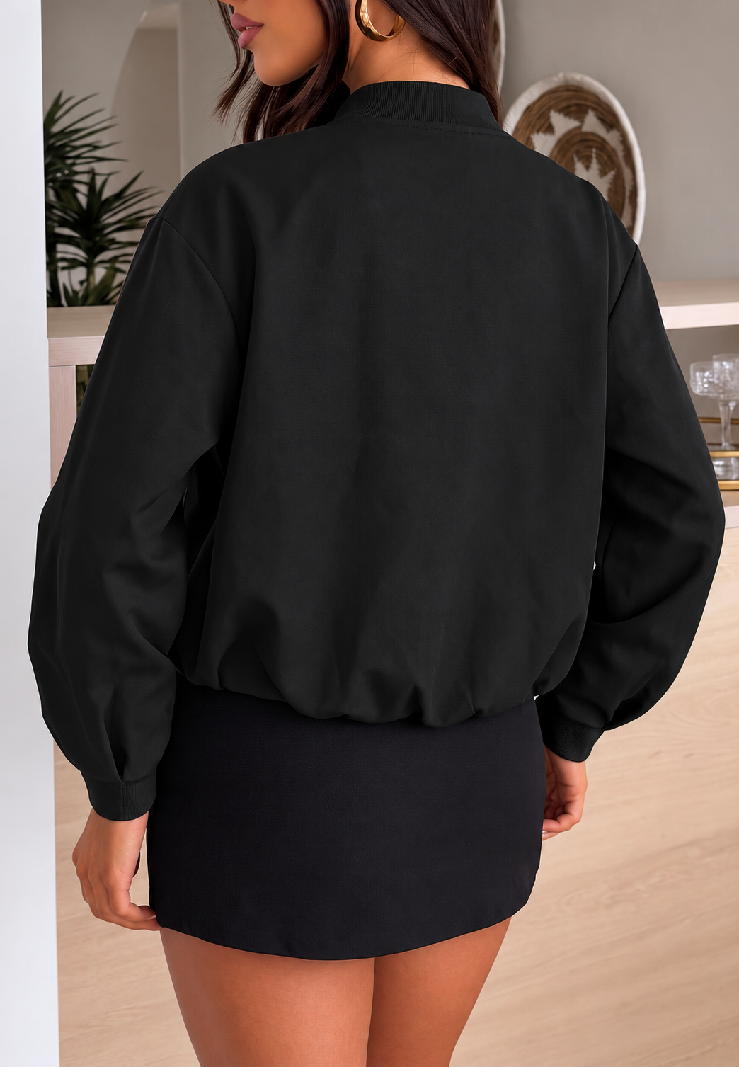Damen kurze Oversize-Bomberjacke mit Reißverschluss - Ariadna