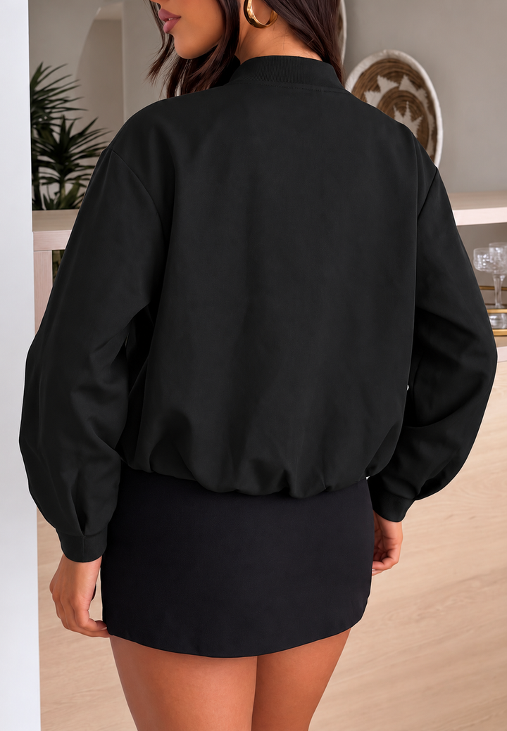 Damen kurze Oversize-Bomberjacke mit Reißverschluss - Ariadna