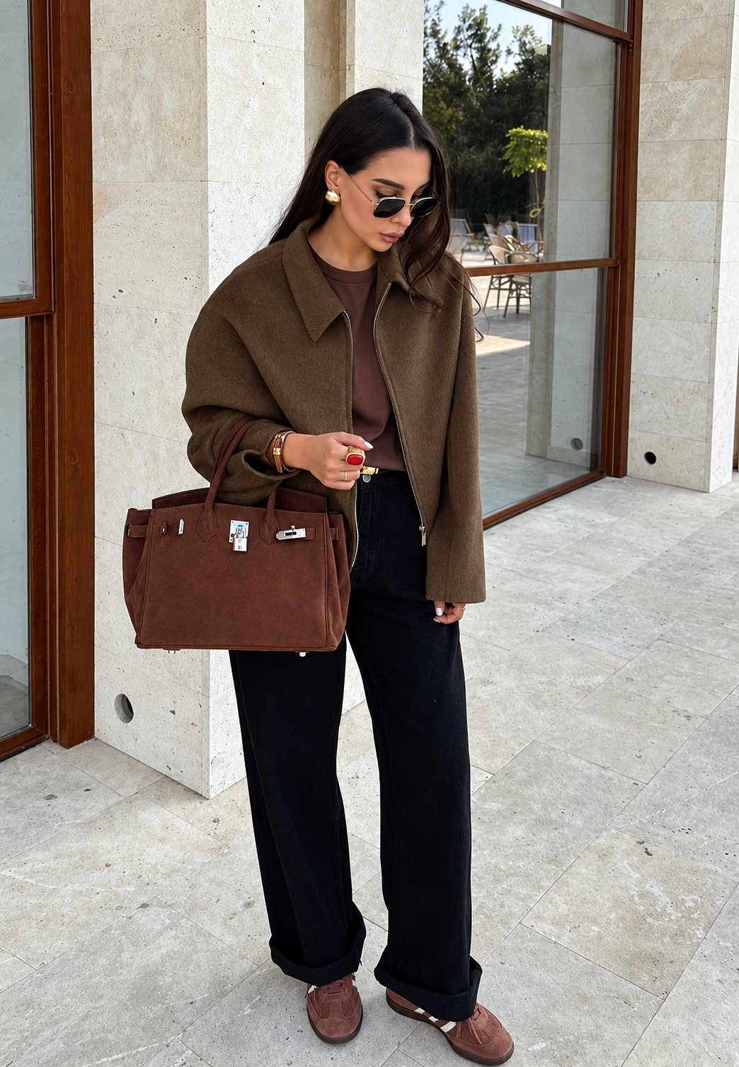 Damen kurze Jacke in Wollstoff-Optik mit Hemdkragen - Maura