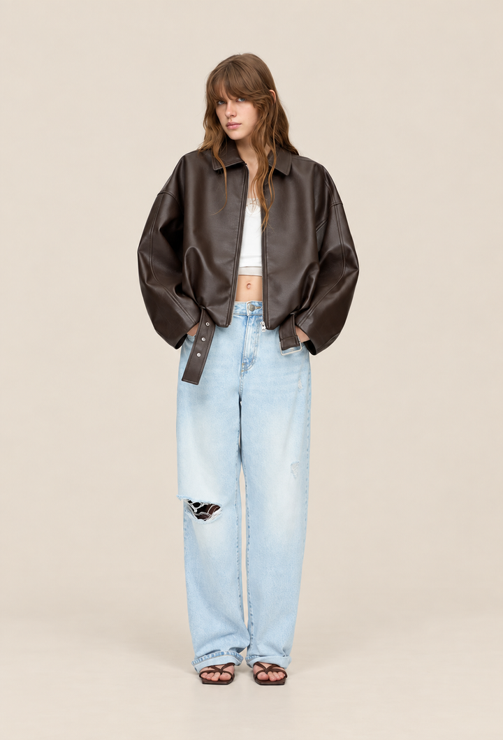 Damen-Jacke in Lederoptik mit Schnallengürtel - Ismérie