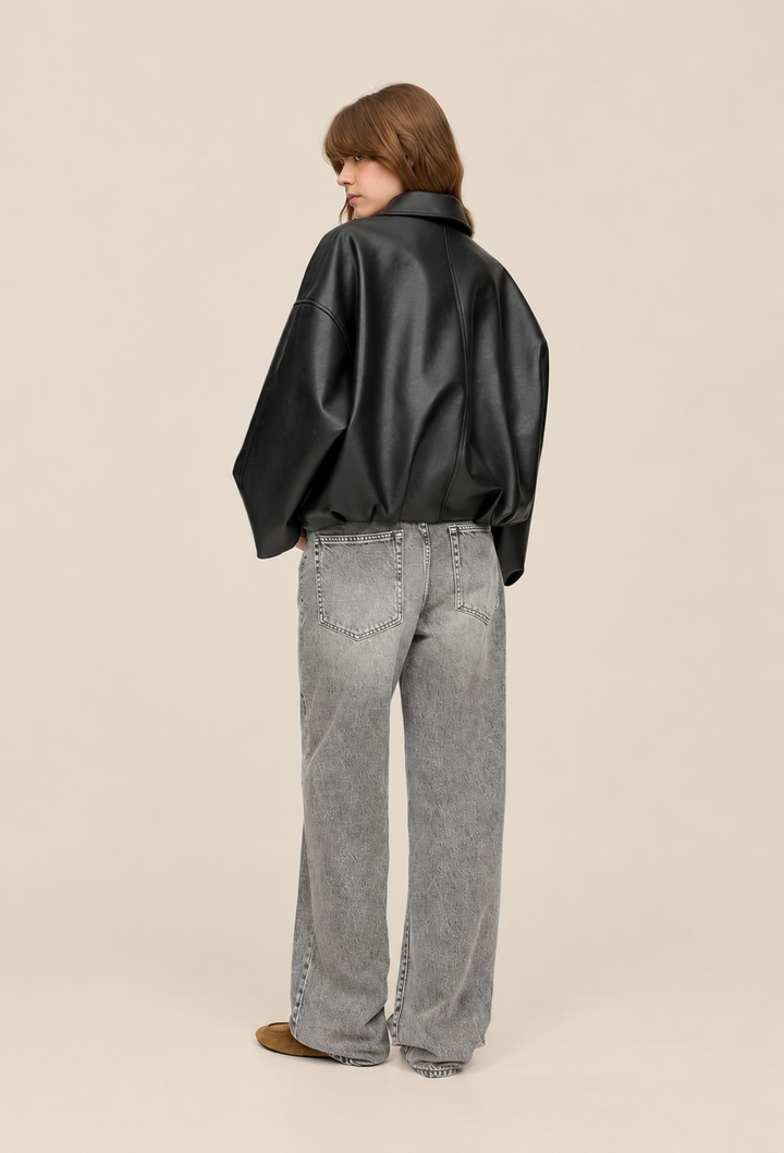Damen-Jacke in Lederoptik mit Schnallengürtel - Ismérie
