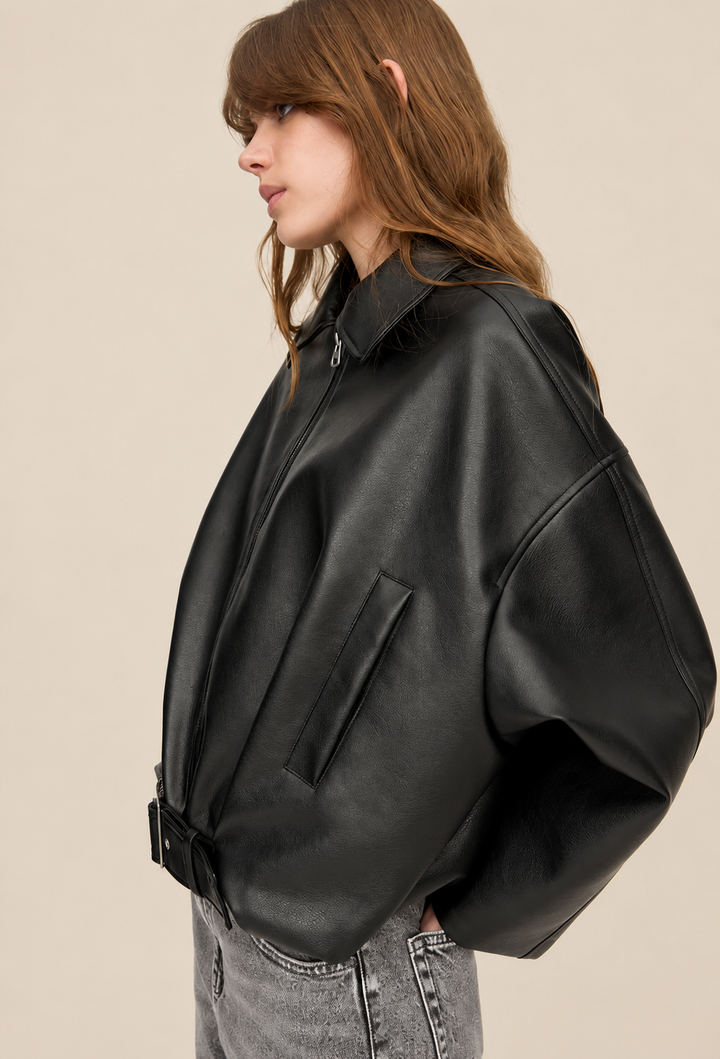 Damen-Jacke in Lederoptik mit Schnallengürtel - Ismérie