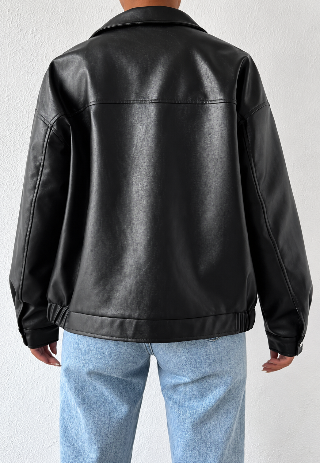 Damen-Jacke in Lederoptik mit Reißverschluss und Hemdkragen – Aroa