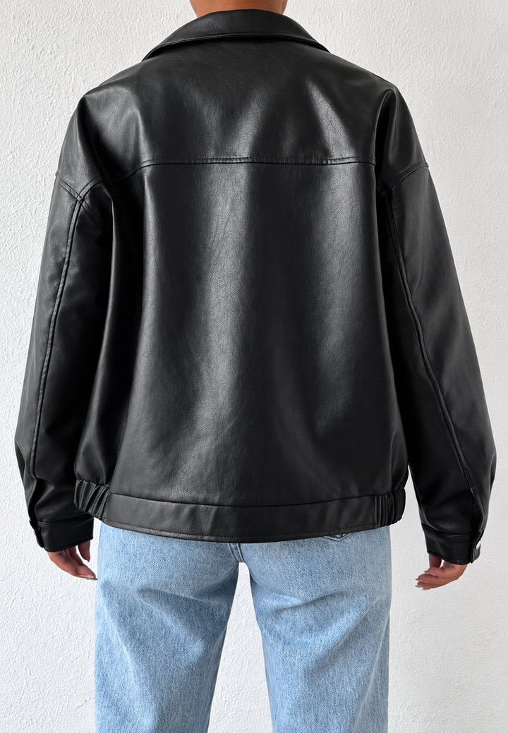 Damen-Jacke in Lederoptik mit Reißverschluss und Hemdkragen – Aroa
