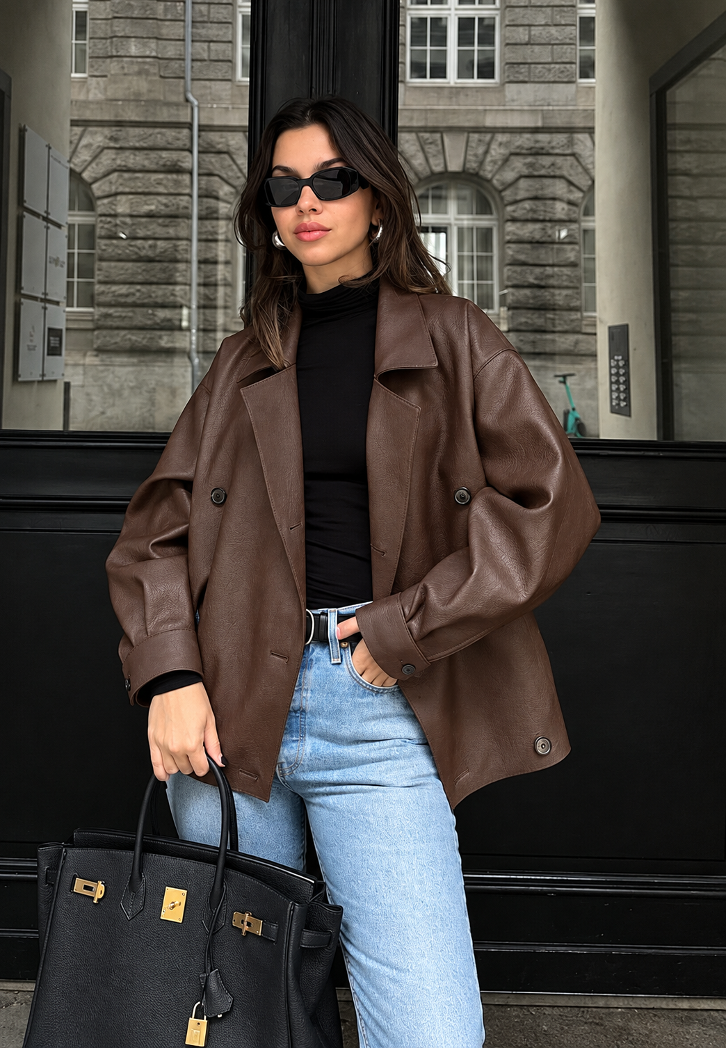 Damen Oversize-Jacke in Lederoptik mit Doppelreihe - Dalia