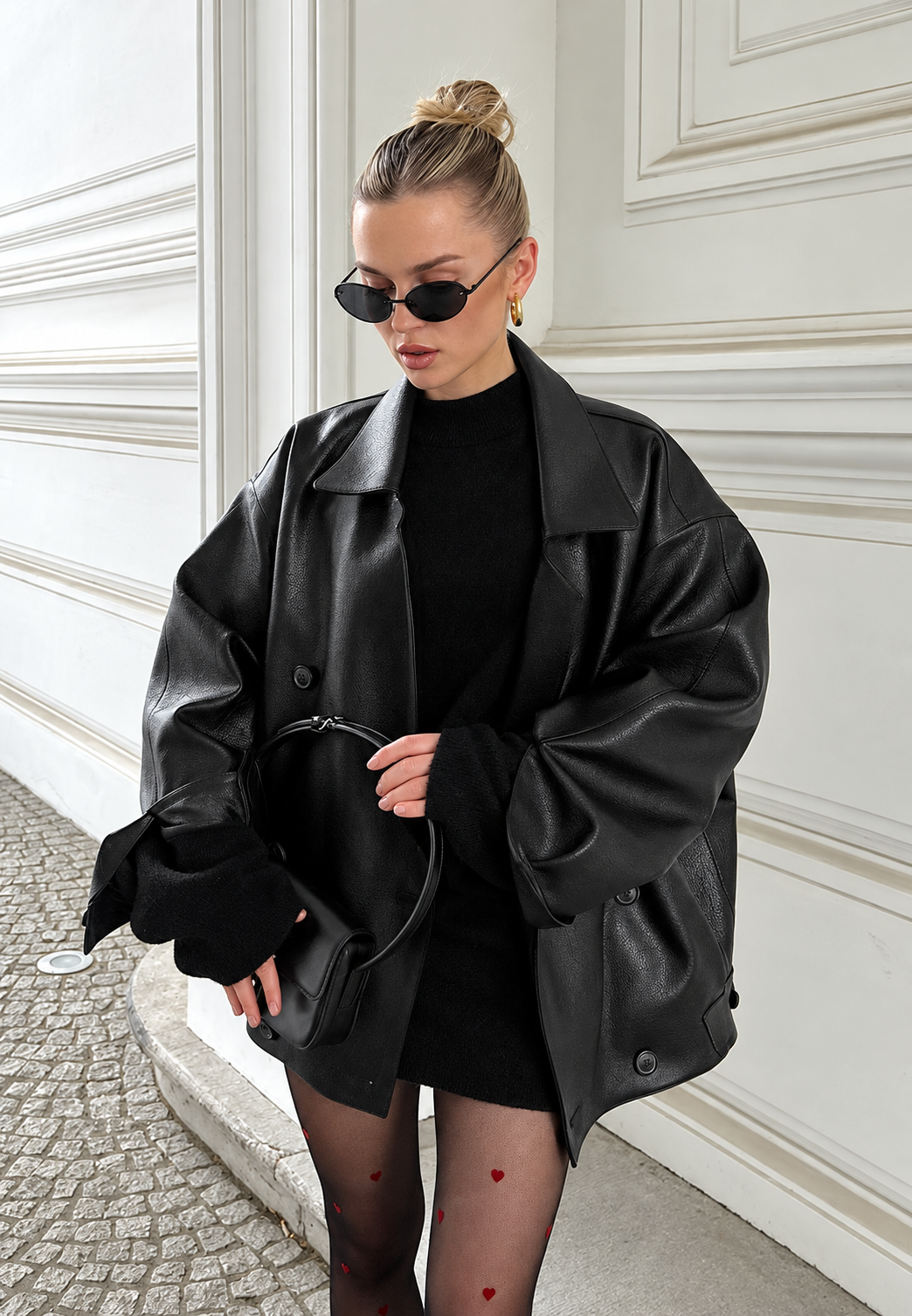 Damen Oversize-Jacke in Lederoptik mit Doppelreihe - Dalia
