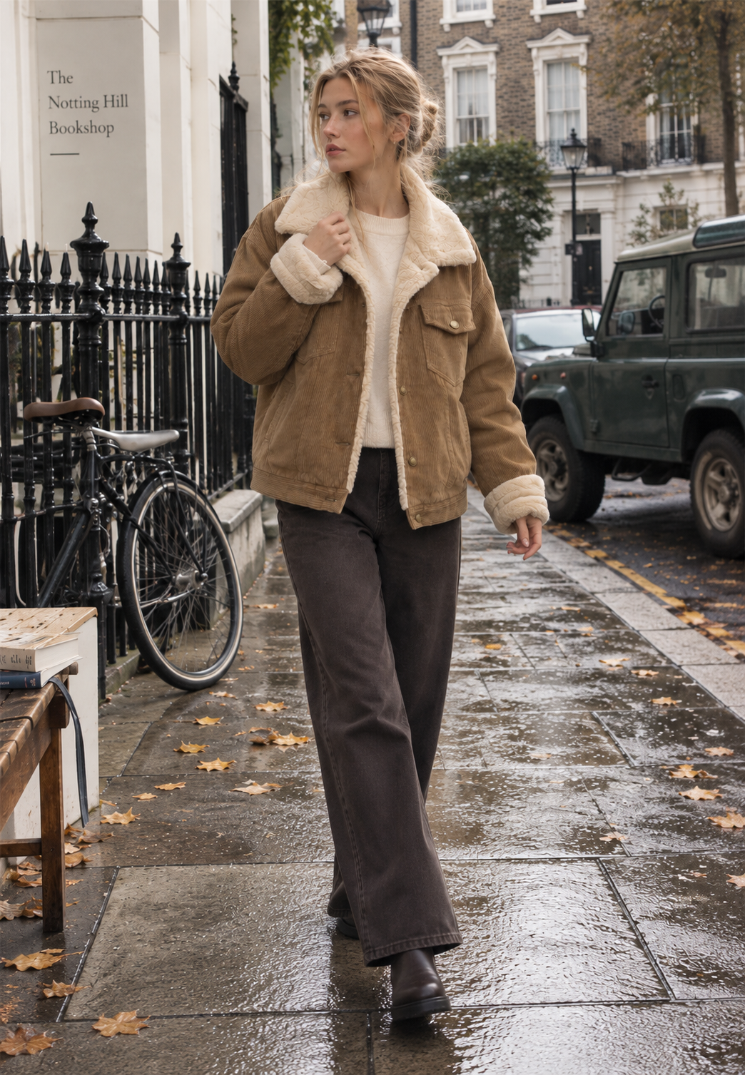 Damen-Cordjacke mit Lammfelloptik am Kragen und Taschen – Sidonie