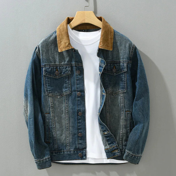 Herren-Jeansjacke mit Cordkragen im Washed-Look – Dario