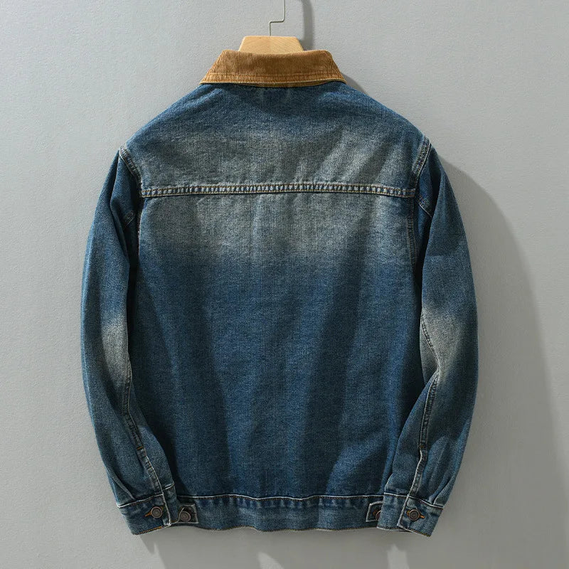 Herren-Jeansjacke mit Cordkragen im Washed-Look – Dario