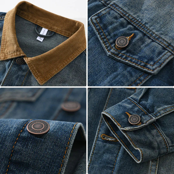 Herren-Jeansjacke mit Cordkragen im Washed-Look – Dario