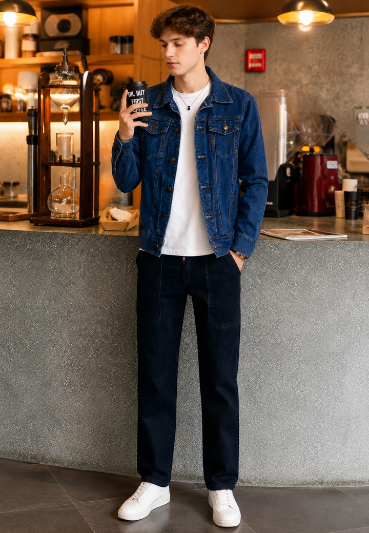 Jeansjacke im Washed-Look mit Pattentaschen – Stellan
