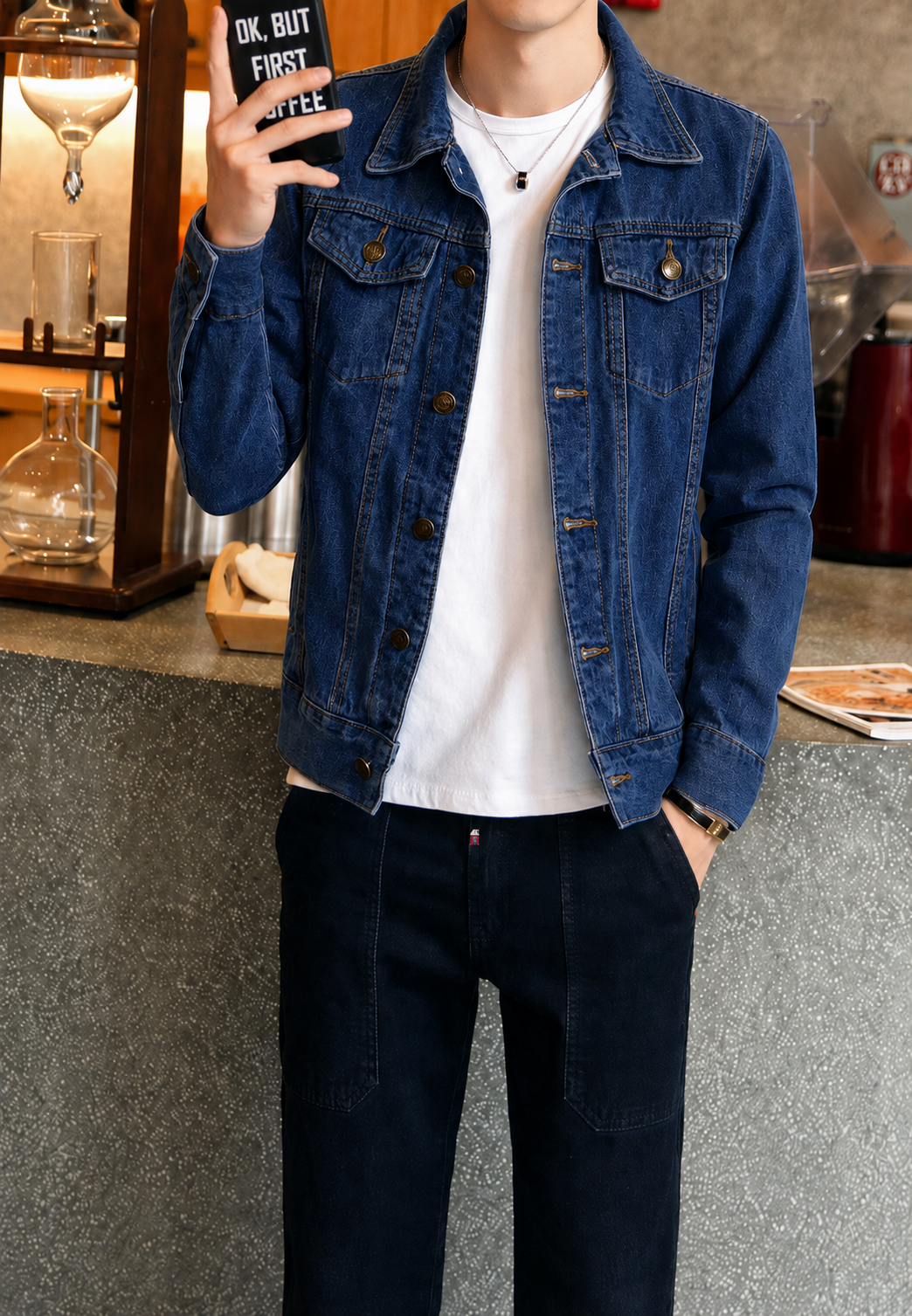 Jeansjacke im Washed-Look mit Pattentaschen – Stellan