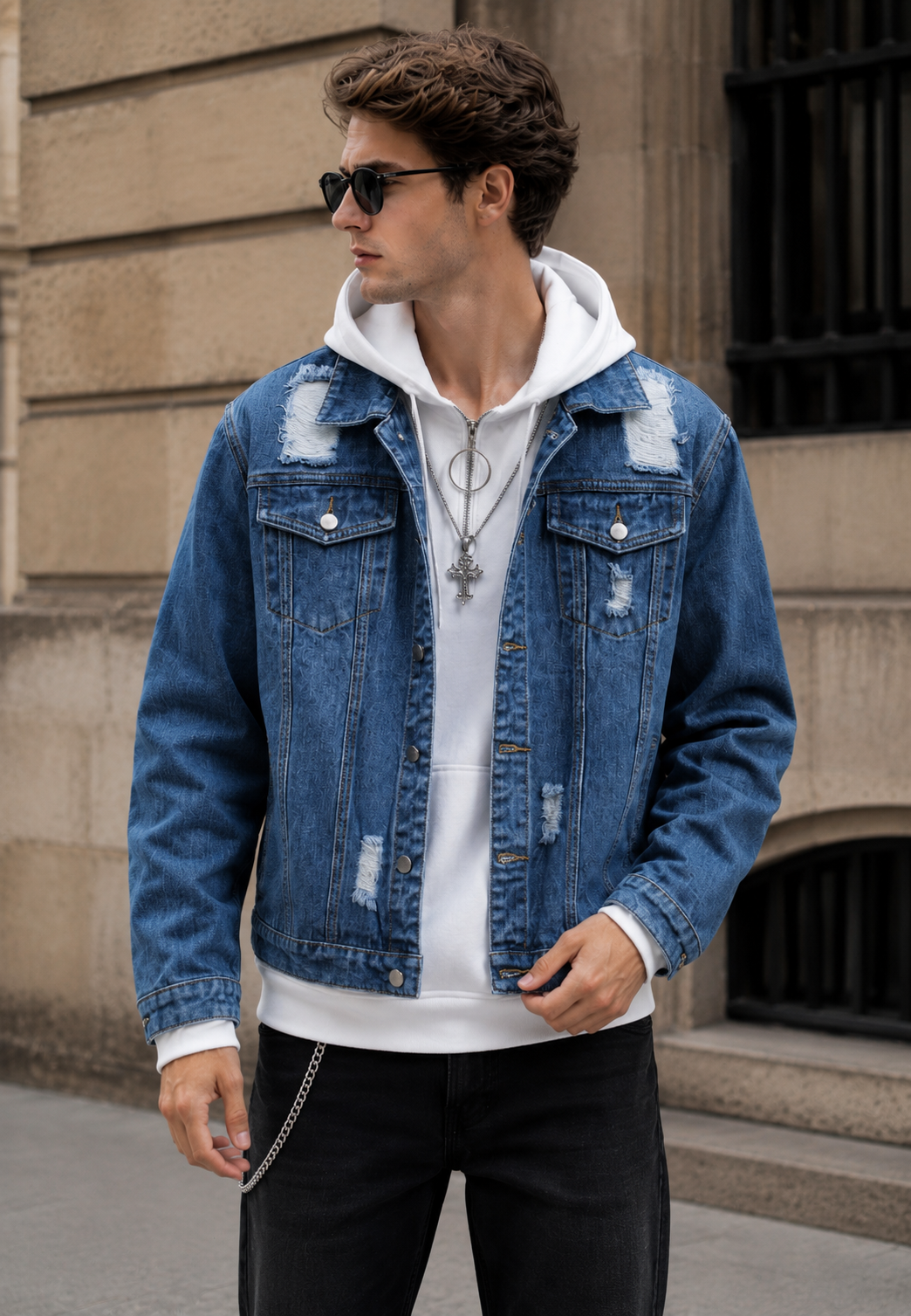 Jeansjacke im Washed-Look mit Rissen – Jannik