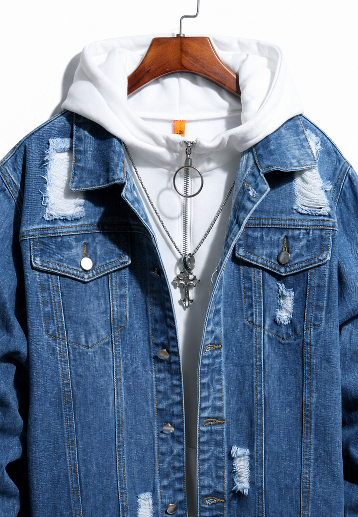 Jeansjacke im Washed-Look mit Rissen – Jannik