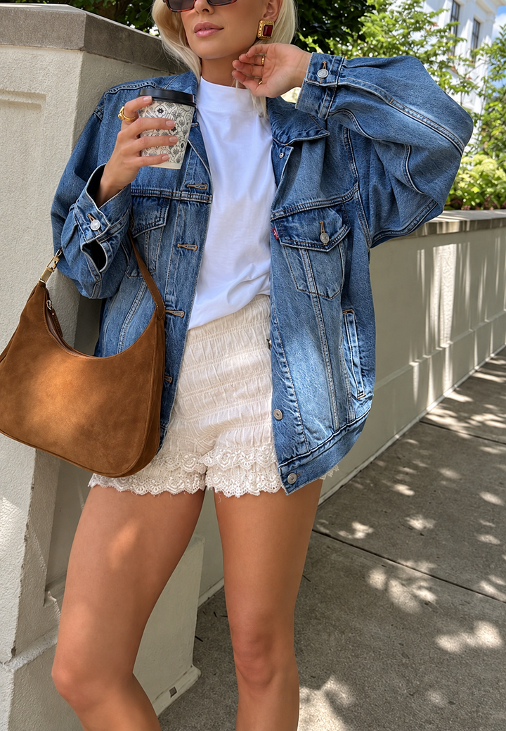 Oversize-Jeansjacke für Damen mit Pattentaschen – Camille