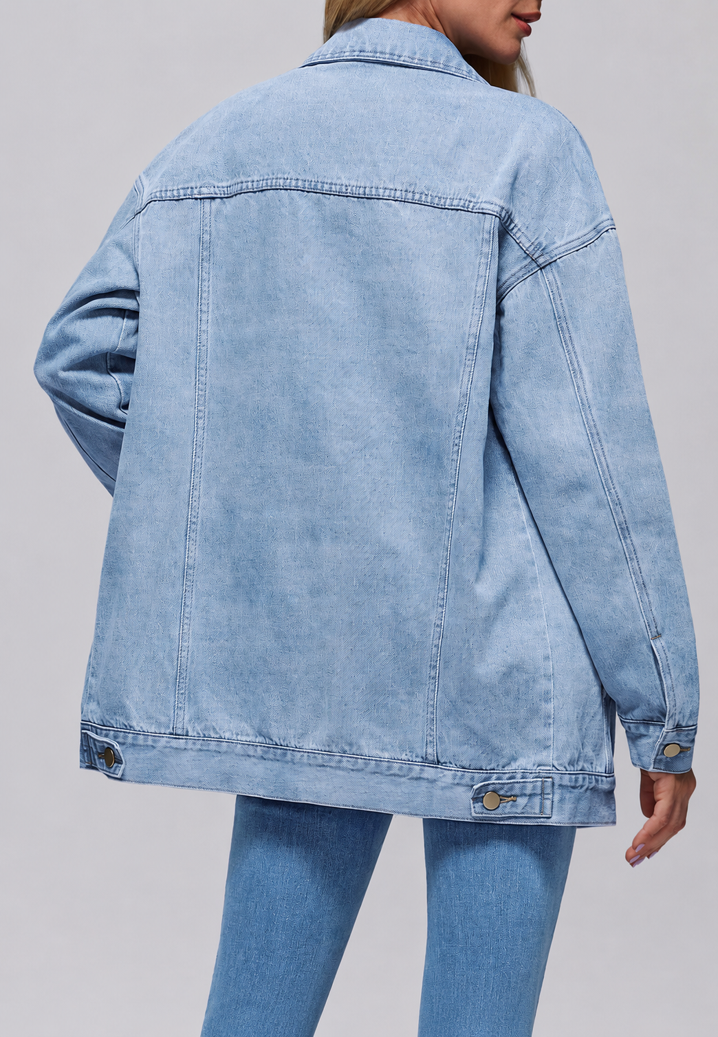 Lange Oversize-Jeansjacke für Damen mit Patten-Taschen – Eira