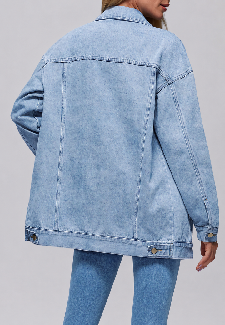 Lange Oversize-Jeansjacke für Damen mit Patten-Taschen – Eira
