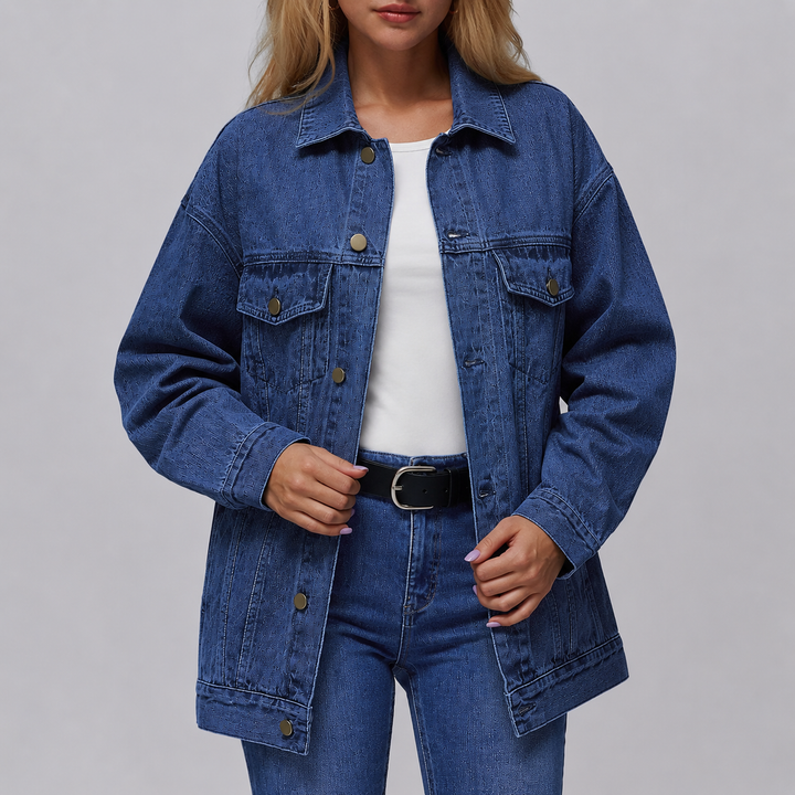 Lange Oversize-Jeansjacke für Damen mit Patten-Taschen – Eira
